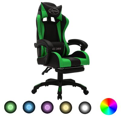 vidaXL Žaidimų kėdė su LED lemputėmis, žalia ir juoda, dirbtinė oda