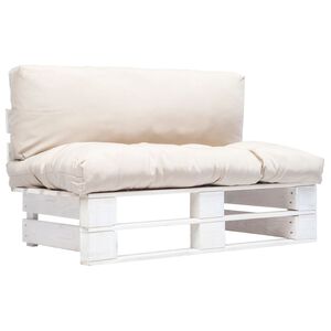vidaXL Sodo sofa i&scaron; palečių su smėlio pagalvėlėmis, pu&scaron;ies mediena