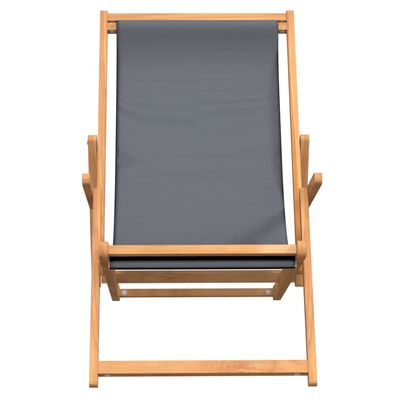 vidaXL Sulankstoma paplūdimio kėdė, pilkos spalvos, tikmedžio masyvas