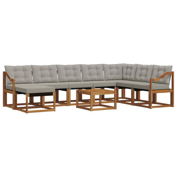 vidaXL Lauko sofos komplektas 9 pcs Natūrali ir &scaron;viesiai pilka