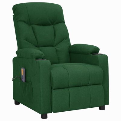 vidaXL Masažinis krėslas, tamsiai žalios spalvos, audinys