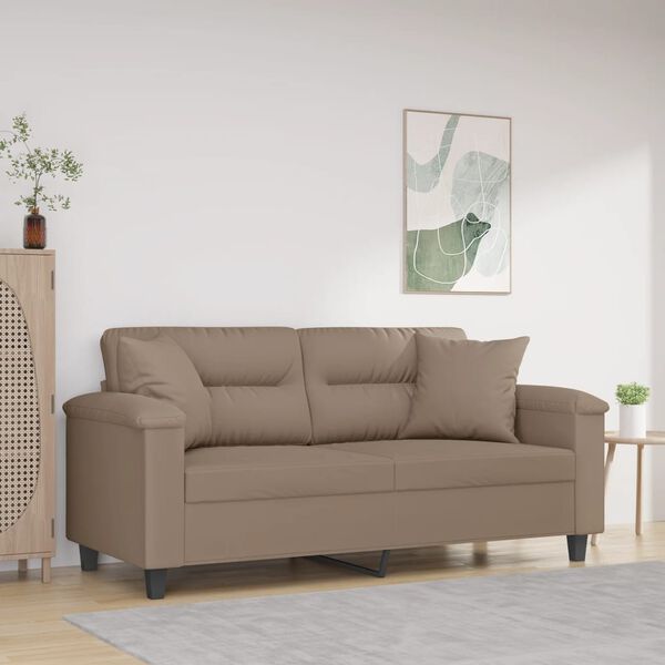 vidaXL Dvivietė sofa su pagalvėmis, taupe, 140cm, mikropluo&scaron;to audinys