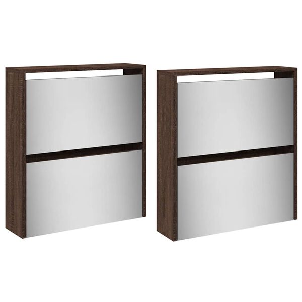 vidaXL Batų spintelė su veidrodžiu, 4 auk&scaron;tų, ruda, 63x17x134cm