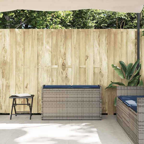 vidaXL lauko laikymo suolas su pagalvėlėmis pilka 100 cm poliratanas