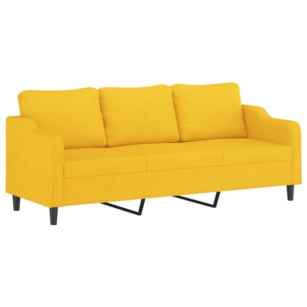 vidaXL Trivietė sofa su pagalvėmis, &scaron;viesiai geltona, 210cm, audinys