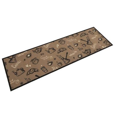 vidaXL Virtuvės kilimėlis, rudas, 45x150cm, aksomas, plaunamas