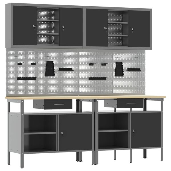 vidaXL Darbastalio komplektas 8 pcs Juoda 200 x 55 x 200 cm Plienas