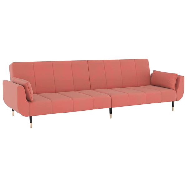 vidaXL Dvivietė sofa-lova su dvejomis pagalvėmis, rožinė, aksomas