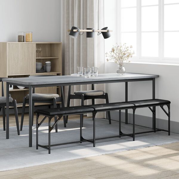 vidaXL Valgomojo suoliukas, juodas, 186x32x45cm, plienas/dirbtinė oda