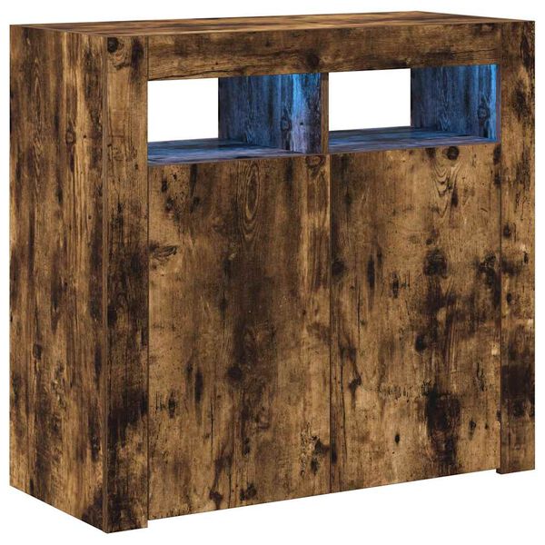 vidaXL Šoninė spintelė su LED apšvietimu, dūminio ąžuolo, 80x35x75cm