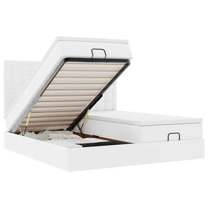 vidaXL Osmanų lovos rėmas su čiužiniais, baltas, 200x200cm, dirbt. oda