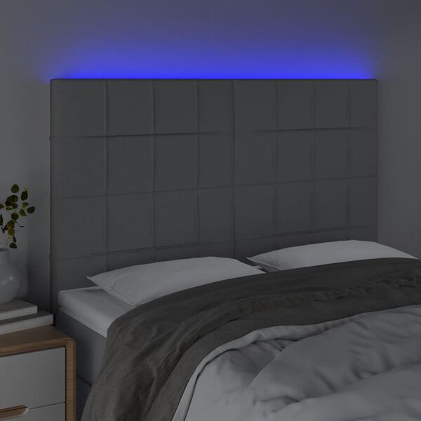vidaXL Galvūgalis su LED, &scaron;viesiai pilkas, 144x5x118/128cm, audinys