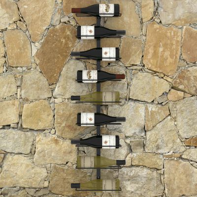 vidaXL Prie sienos montuojamas vyno laikiklis, juodas, geležis