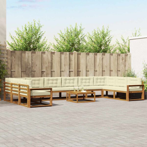 vidaXL Lauko sofos komplektas 11 pcs Natūralus ir grietinėlė