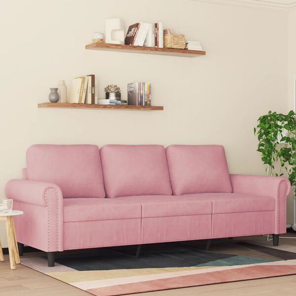 vidaXL Trivietė sofa, rožinės spalvos, 180cm, aksomas
