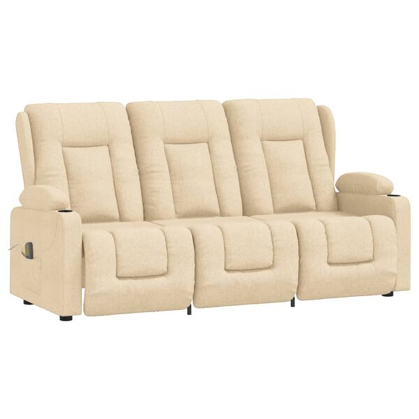 vidaXL Trivietis atlošiamas masažinis krėslas, kreminis, audinys