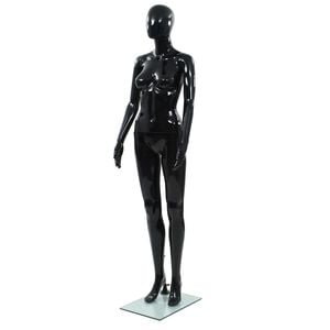 vidaXL Moteri&scaron;kas manekenas, stiklo pagr., blizgus juodas, 175cm