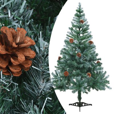 vidaXL Dirbtinė kalėdinė eglutė su kankorėžiais, apšerkšnijusi, 150 cm