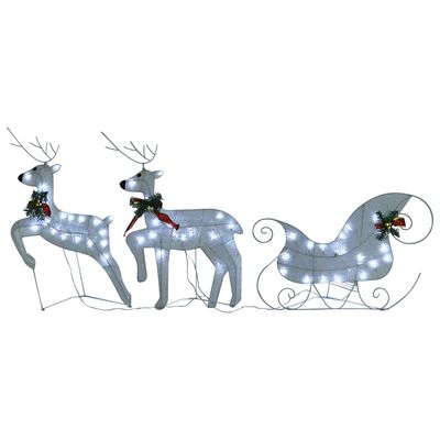 vidaXL Kalėdų dekoracija elniai ir rogės, baltos spalvos, 100 LED
