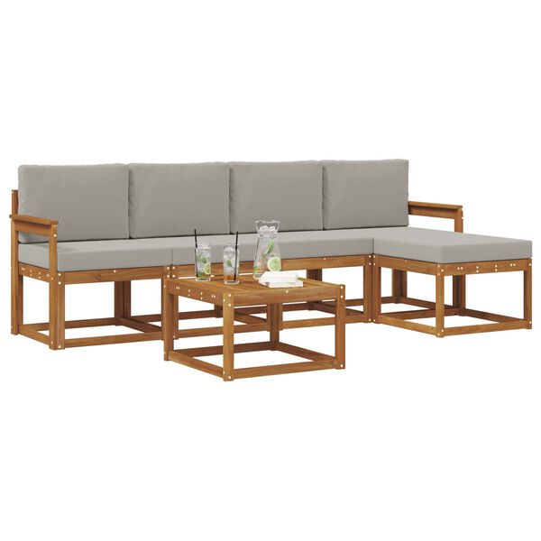 vidaXL Lauko sofos komplektas 6 pcs Natūrali ir &scaron;viesiai pilka