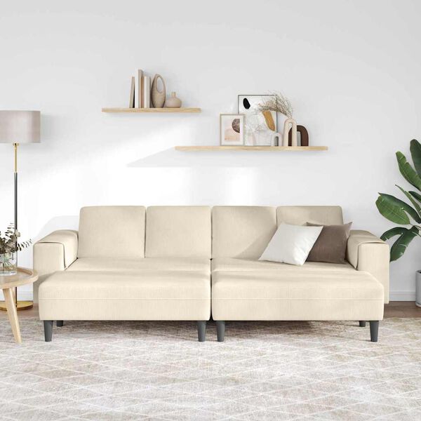 vidaXL Audinio Sofa su pagalve Kreminė 208 cm Kordūrinė medžiaga