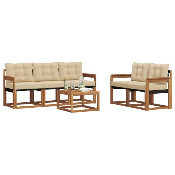 vidaXL Lauko sofos komplektas su pagalve 6 pcs Natūralus ir bežinis