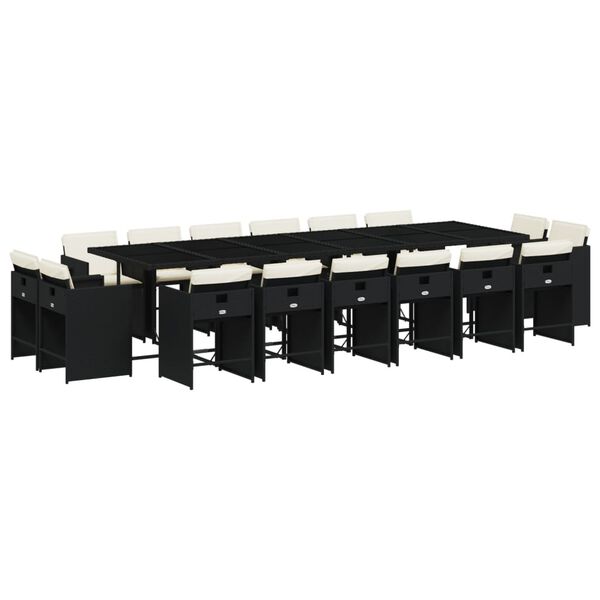 vidaXL Sodo komplektas su pagalvėlėmis, 17 dalių, juodas, poliratanas