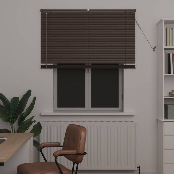 vidaXL Venecijos žaliuzės Tamsiai ruda su ra&scaron;tu 150 x 110 cm PVC