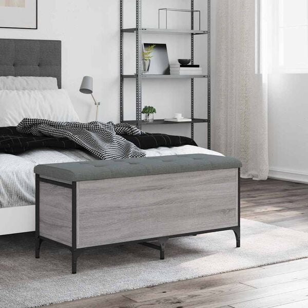 vidaXL Suoliukas-daiktadėžė, pilkas, 102x42x45cm, apdirbta mediena