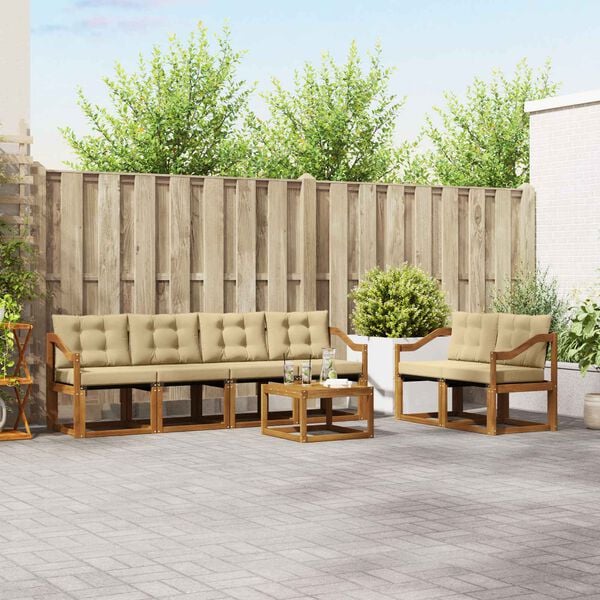 vidaXL Lauko sofos komplektas su pagalve 7 pcs Natūralus ir bežinis