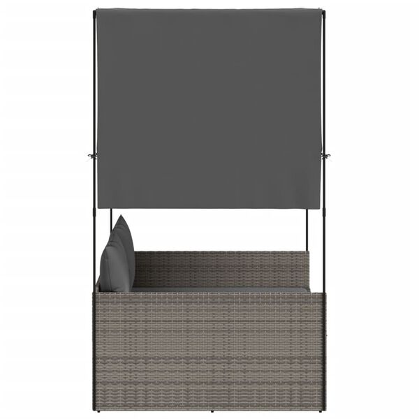 vidaXL Dvivietis saulės gultas su stogeliu ir užuolaidomis, pilkas