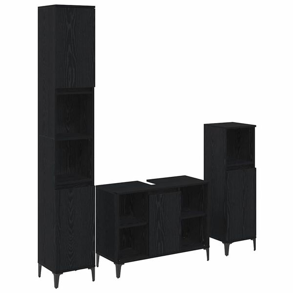 vidaXL Vonios baldų rinkinys 3 pcs juoda ąžuolo Apdirbta mediena