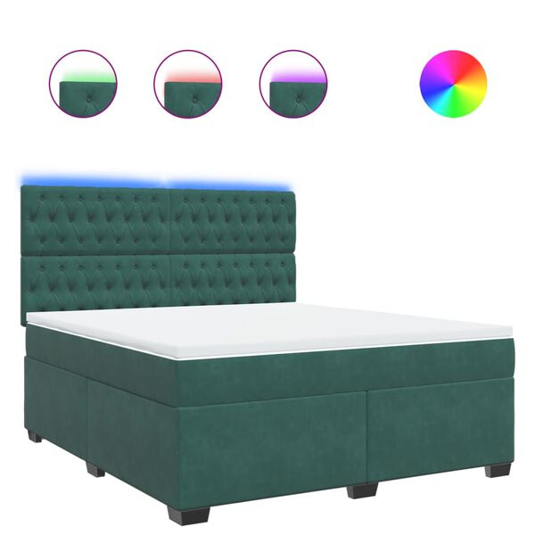 vidaXL Lova su spyruoklėmis ir čiužiniu, žalia, 180x200 cm, aksomas