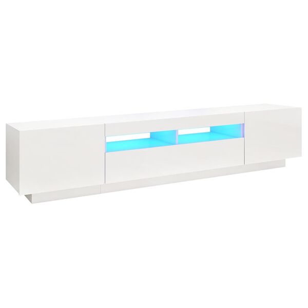 vidaXL TV spintelė su LED ap&scaron;vietimu, balta, 200x35x40cm, blizgi