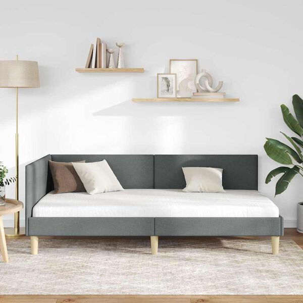 vidaXL Kampinė lovos konstrukcija Tamsiai pilka 90 cm x 190 cm