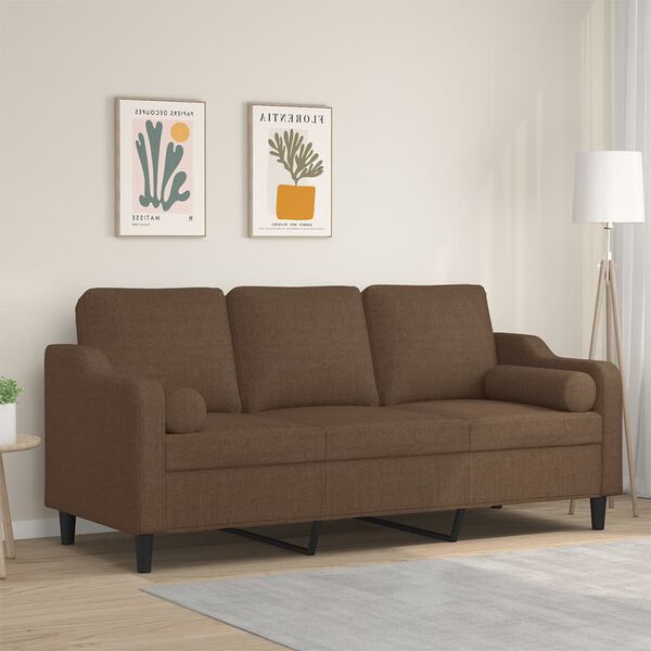 vidaXL Trivietė sofa su pagalvėlėmis, rudos spalvos, 180cm, audinys