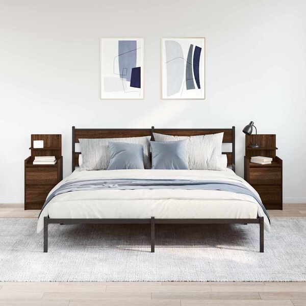 vidaXL Naktinė spintelė su 2 stalčiais 2 vnt, ruda ąžuolo, 38x34x80 cm