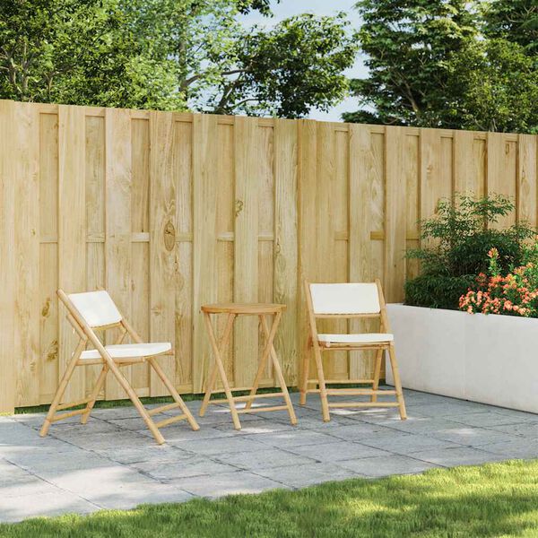 vidaXL Bistro komplektas su kreminėmis pagalvėlėmis, 3 dalių, bambukas