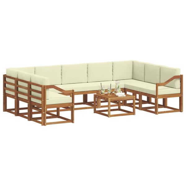 vidaXL Lauko sofos komplektas 10 pcs Natūralus ir grietinėlė