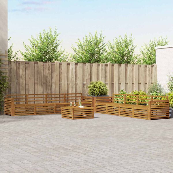 vidaXL Lauko sofos komplektas 9 pcs Natūrali