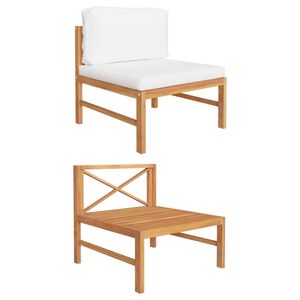 vidaXL Vidurinė sodo sofos dalis su kreminėmis pagalvėlėmis, tikmedis