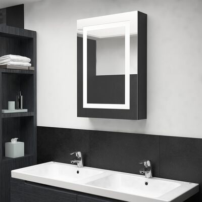 vidaXL Veidrodinė vonios spintelė su LED, juoda, 50x13x70cm, blizgi