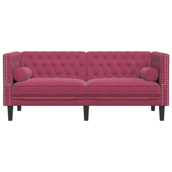 vidaXL Dvivietė chesterfield sofa su pagalvėlėmis, raudona, aksomas