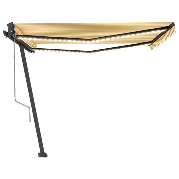 vidaXL Markizė su LED/vėjo jutikliu, geltona/balta, 450x350cm