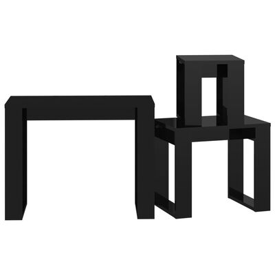 vidaXL Sustumiami staliukai, 3vnt., juodi, apdirbta mediena, blizgūs