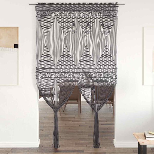 vidaXL Užuolaida, antracito, 140x240cm, medvilnė, makrame stiliaus