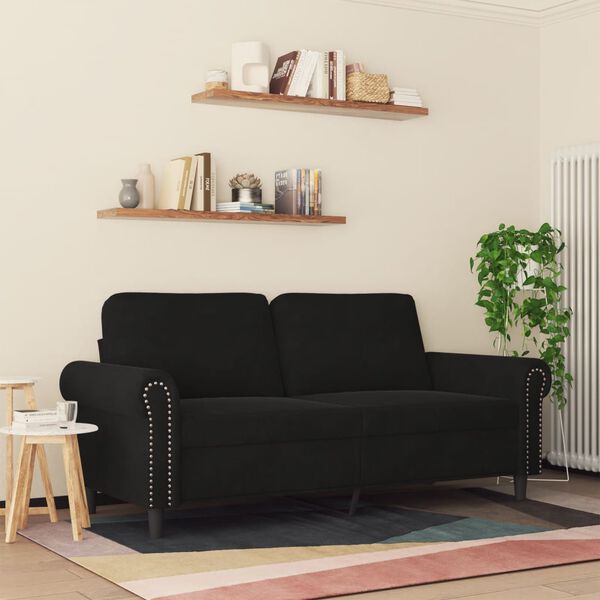 vidaXL Dvivietė sofa, juodos spalvos, 140cm, aksomas
