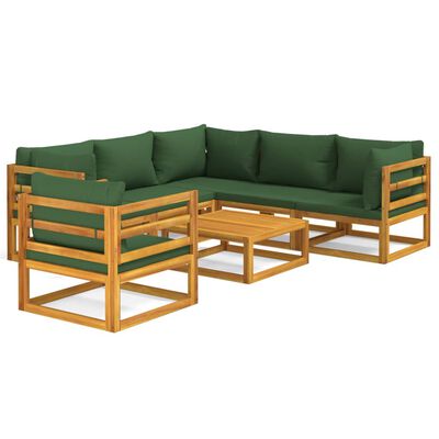 vidaXL Sodo komplektas su žalios spalvos pagalvėlėmis, 7dalių, mediena