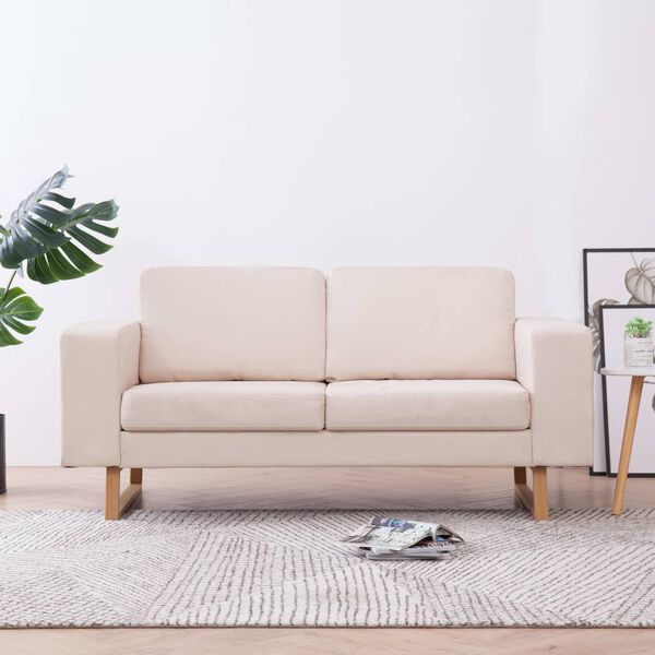 vidaXL Dvivietė sofa, kreminės spalvos, audinys