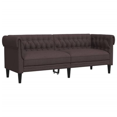 vidaXL Trivietė chesterfield sofa, tamsiai rudos spalvos, audinys